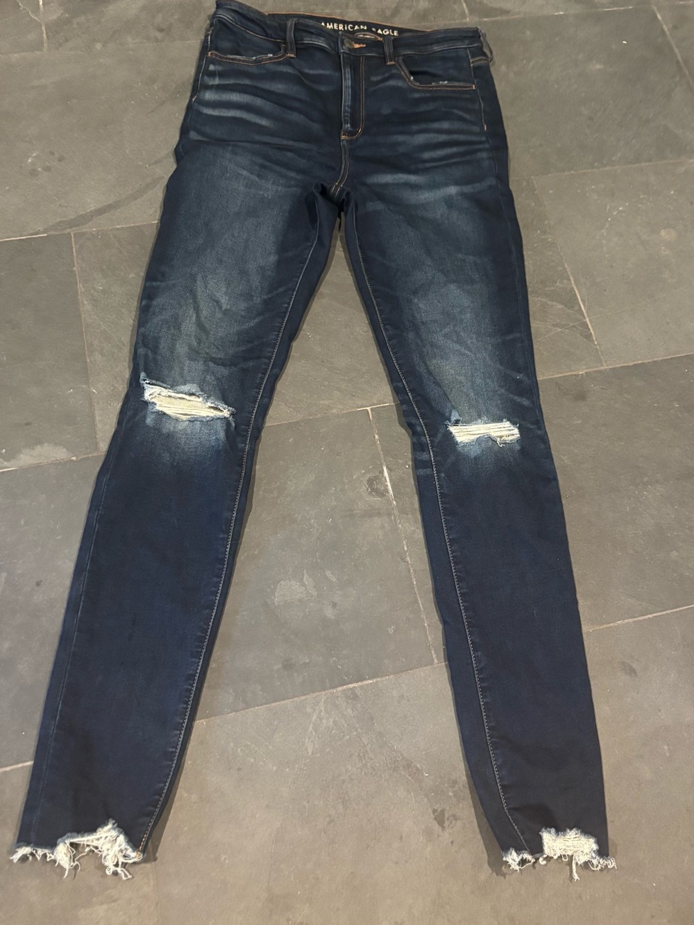 American Eagle AE Super Hi-Rise Next Level Stretch Jegging 10 X-Long Distressed - Picture 3 of 11